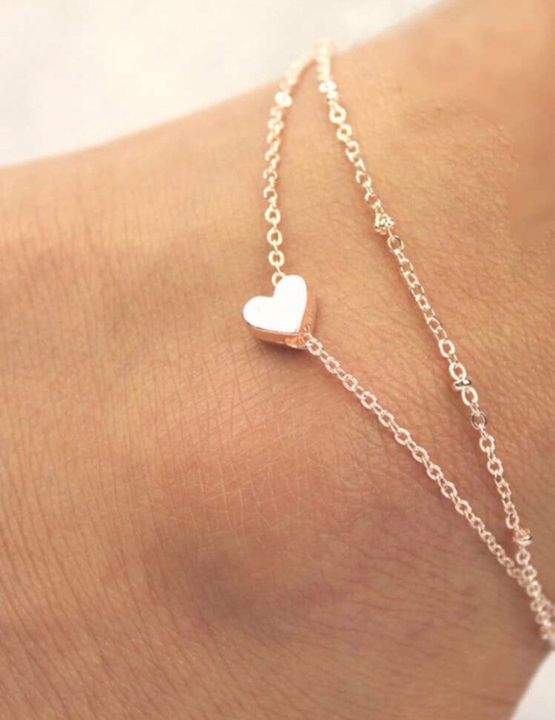 Layered Heart Charm Anklet in Gold