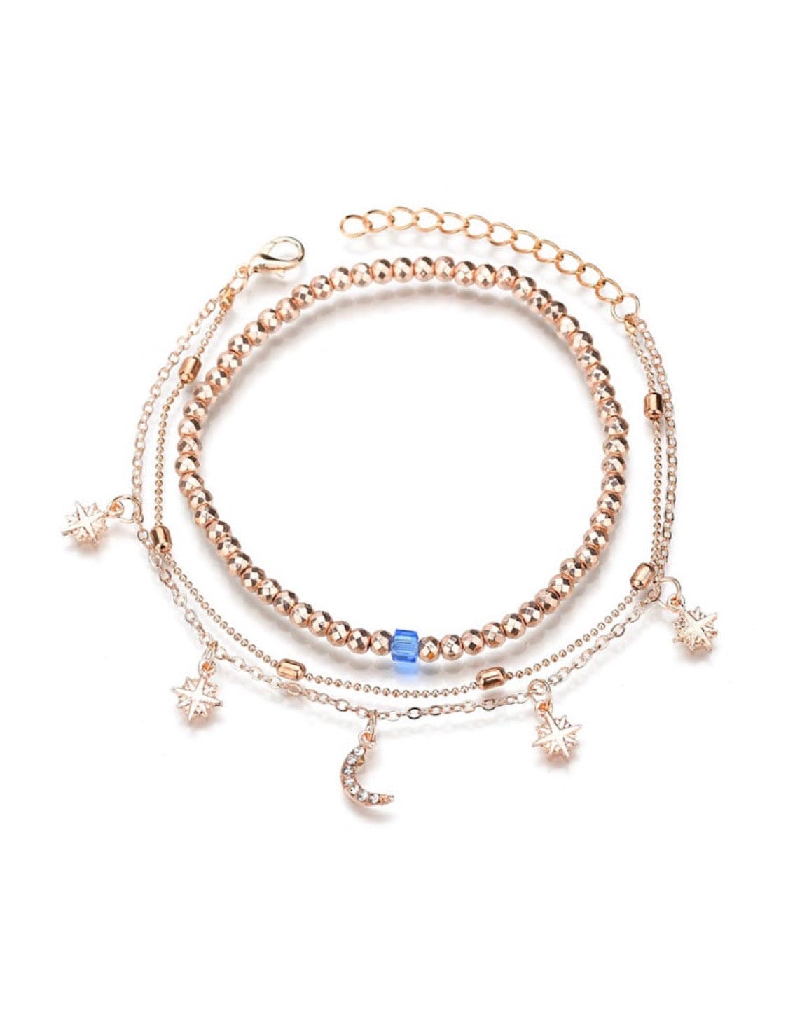 Moon and Star Anklet Set, Celestial Jewelry, Charm Anklet, Charm Jewelry, Gold Anklet, Celestial Anklet, Beaded Anklet, Moon Star Anklet