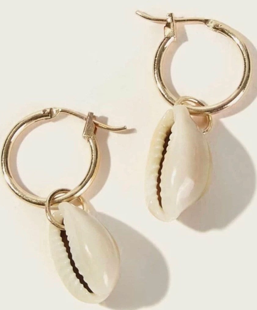 Small Gold Hoop Shell Earrings, Cowrie Shell Small Hoop Earrings, Small Gold Hoop Earrings, Shell Earrings, Small Hoop Earrings, Cowrie