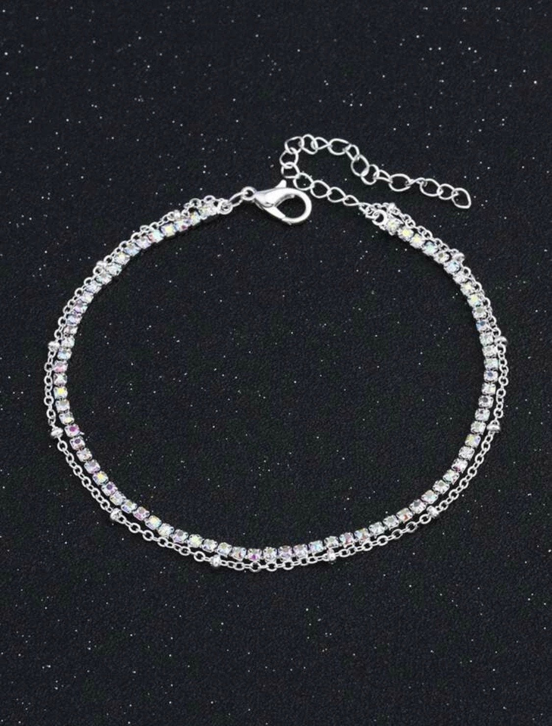 Sparkly Silver Rhinestone Layered Anklet