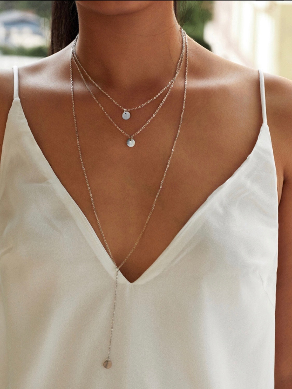 3 Necklaces with Circle Pendants in Silver