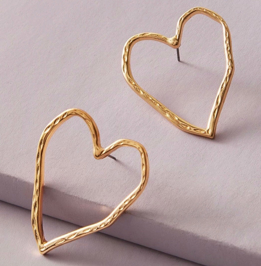 Gold Heart Earrings, Textured Gold Heart Earrings, Valentines Day Jewelry, Valentines Day Earrings, Anniversary Gift For Her, Heart Gift