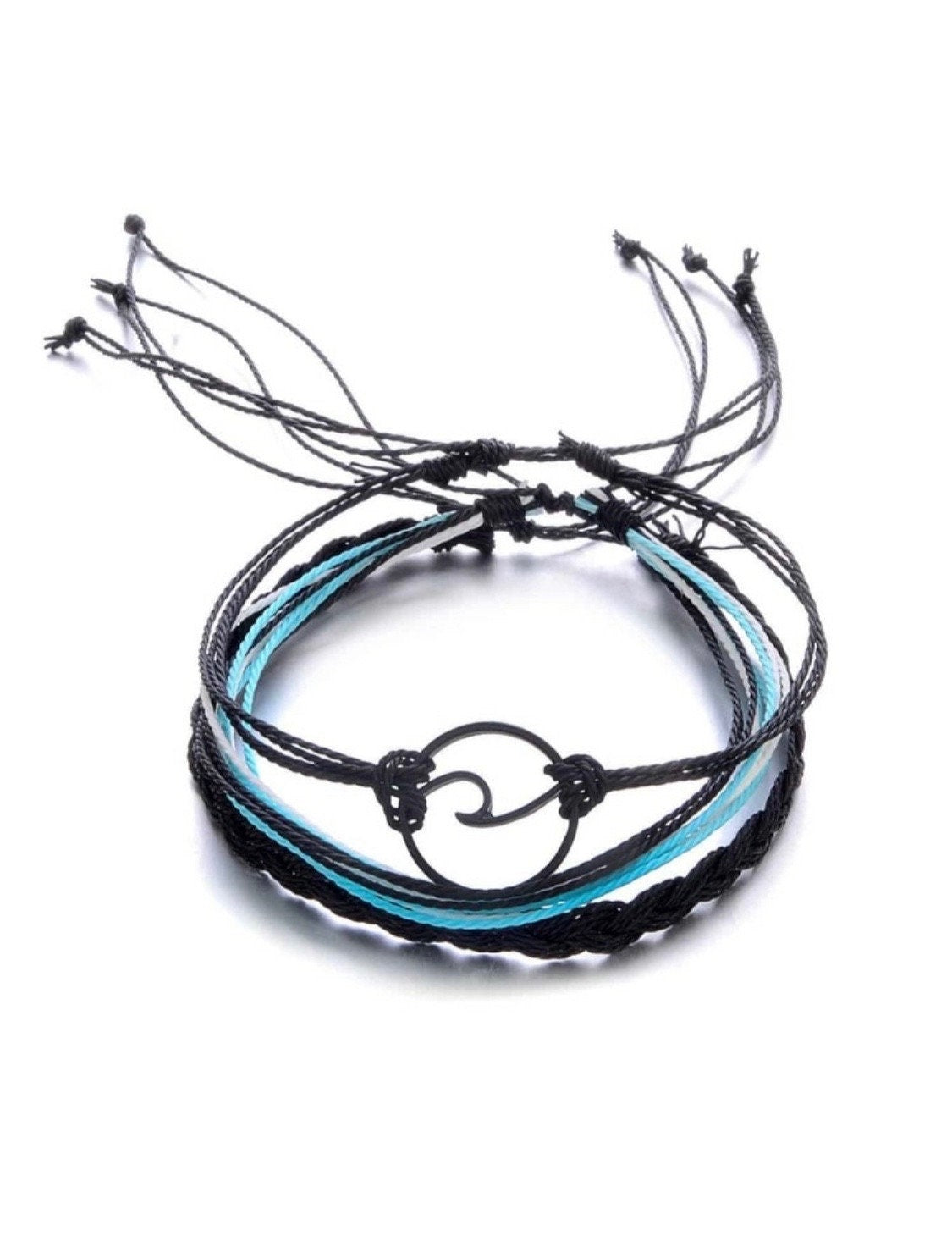 Guys Ocean Wave Bracelet, Mens Woven Bracelet, Mens Bracelet Stack, Ocean Wave Bracelet Set, Mens Ocean Wave Jewelry, Braided Bracelet Set