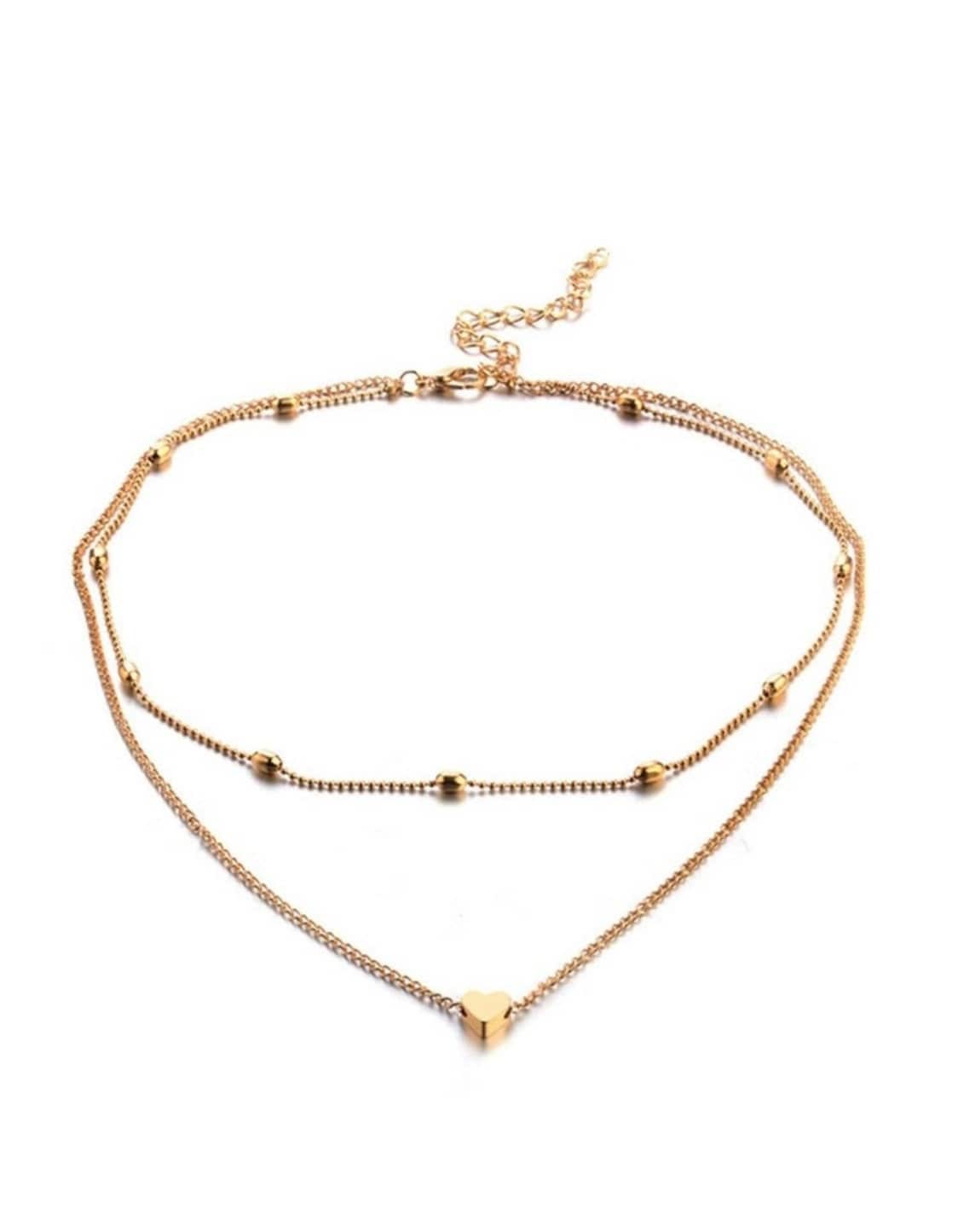 Dainty Gold Heart Layered Necklace, Gold Heart Charm Necklace, Gold Layer Necklace with Heart Charm, Anniversary Gift For Her, Her Heart