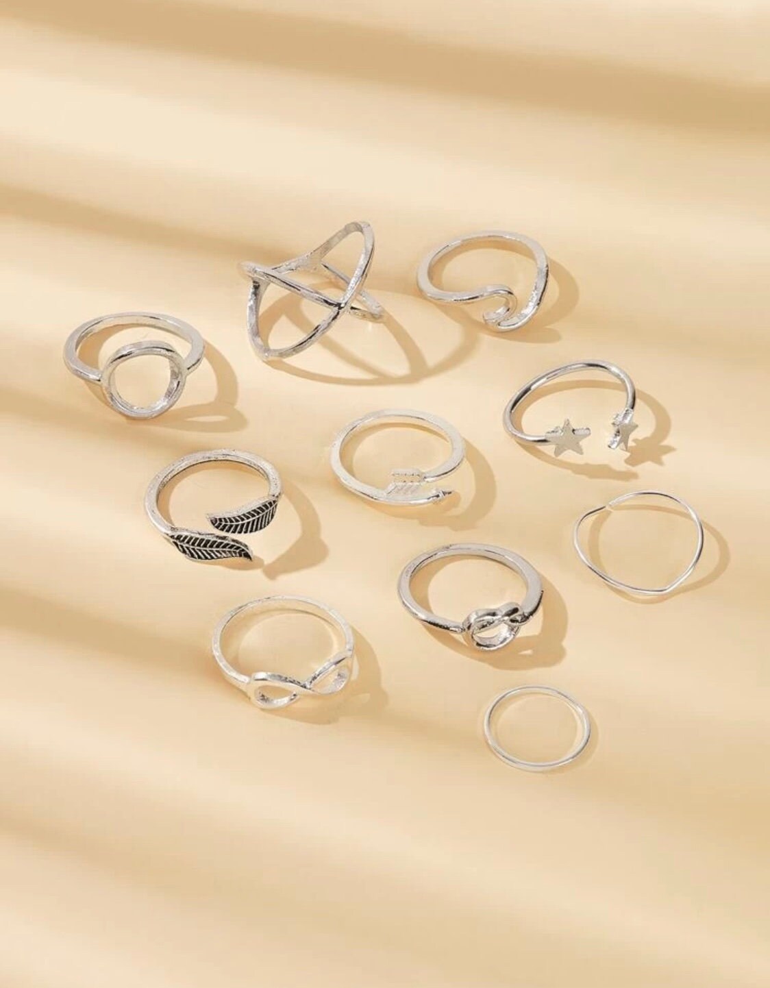 10 Piece Silver Ring Set
