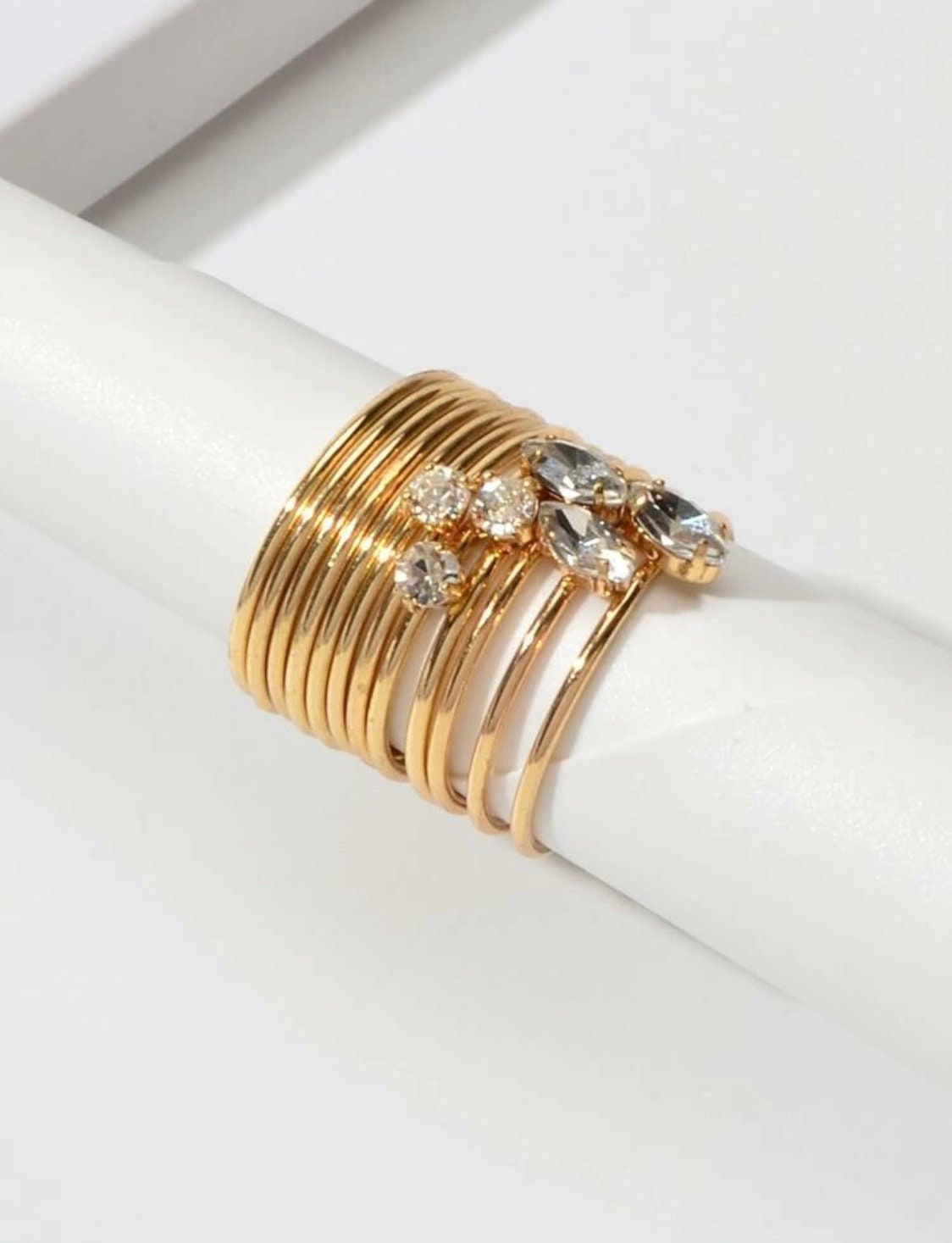 12 Piece Simple Gold & Rhinestone Stacking Ring Set, Gold Stacking Rings, Classic Gold Ring Set, Simple Rhinestone Rings, Gold Ring Bands