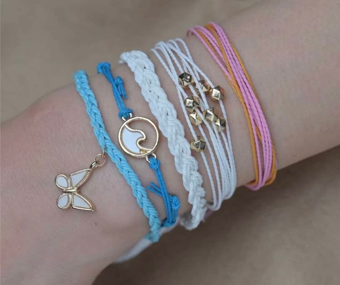 5 Piece Ocean Wave & Butterfly Bracelet Stack, Pretty Beach and Butterfly Bracelet Set, Cute and Whimsical Bracelet Stack, Wave Bracelet