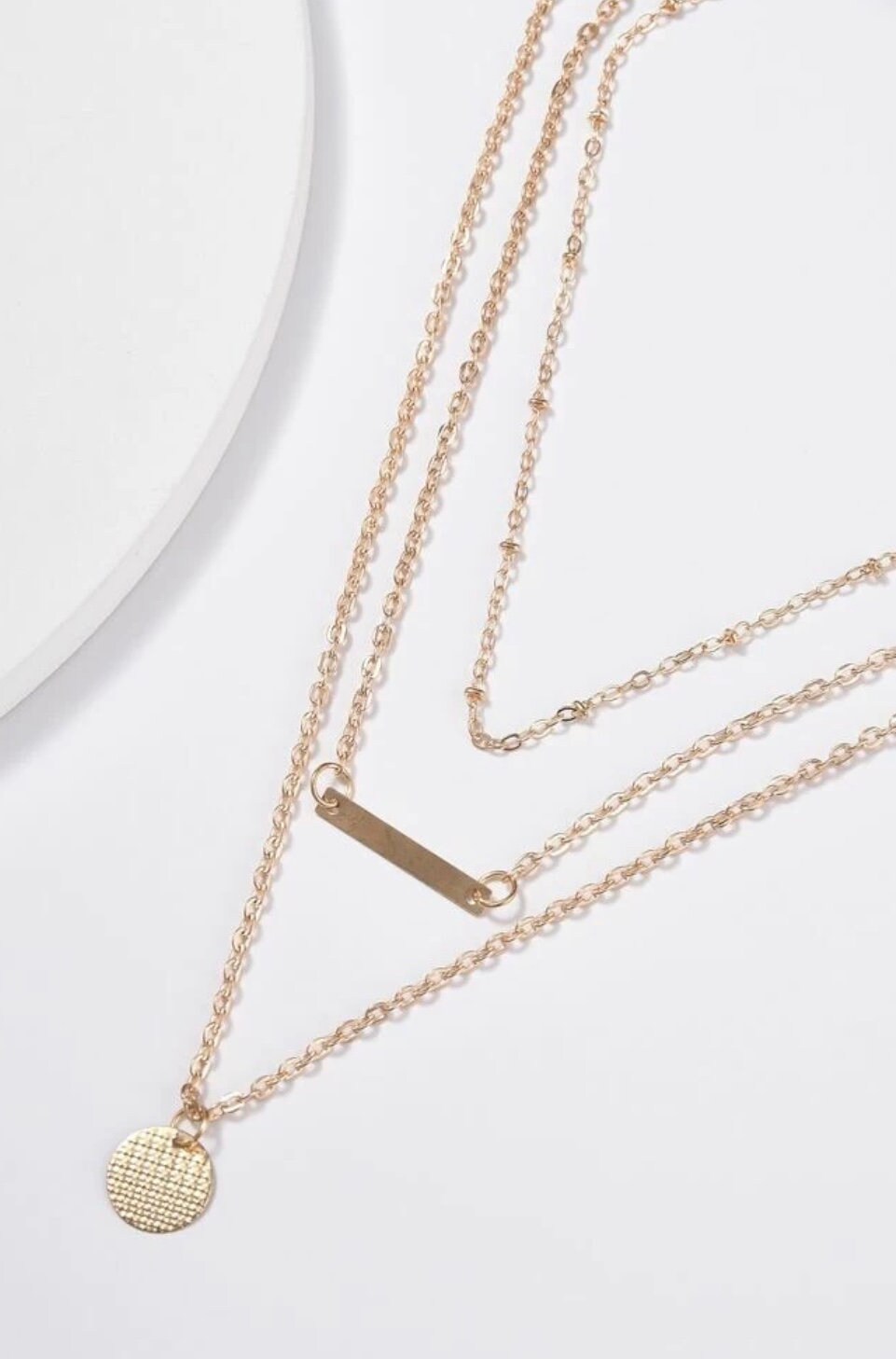 Gold Bar & Textured Coin Multi Strand Necklace