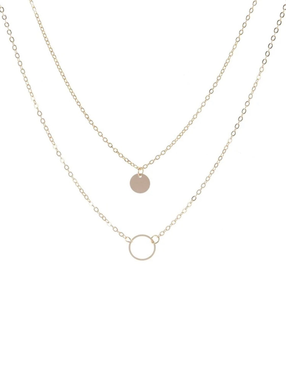 1 piece gold open circle & coin layered necklace