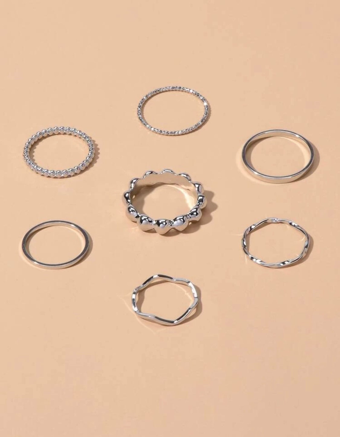 7 Piece Silver Ring Set