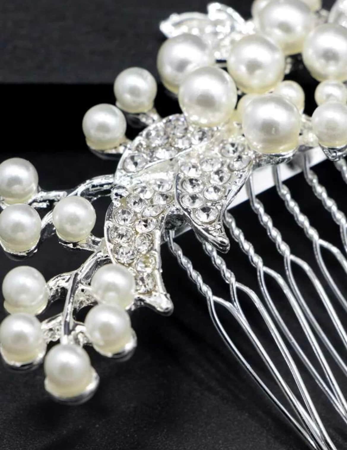 Pearl & Rhinestone Hair Comb in Silver, Pearl Bridal Hair Piece, Rhinestone Bridal Hair Piece, Bridal Hair Accessories, Bridesmaid Hair Comb