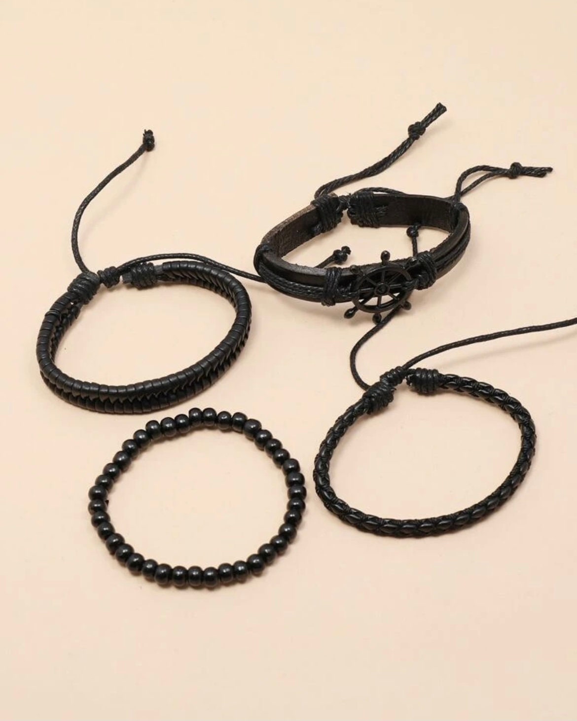 4 Piece Mens Leather Bracelet Set