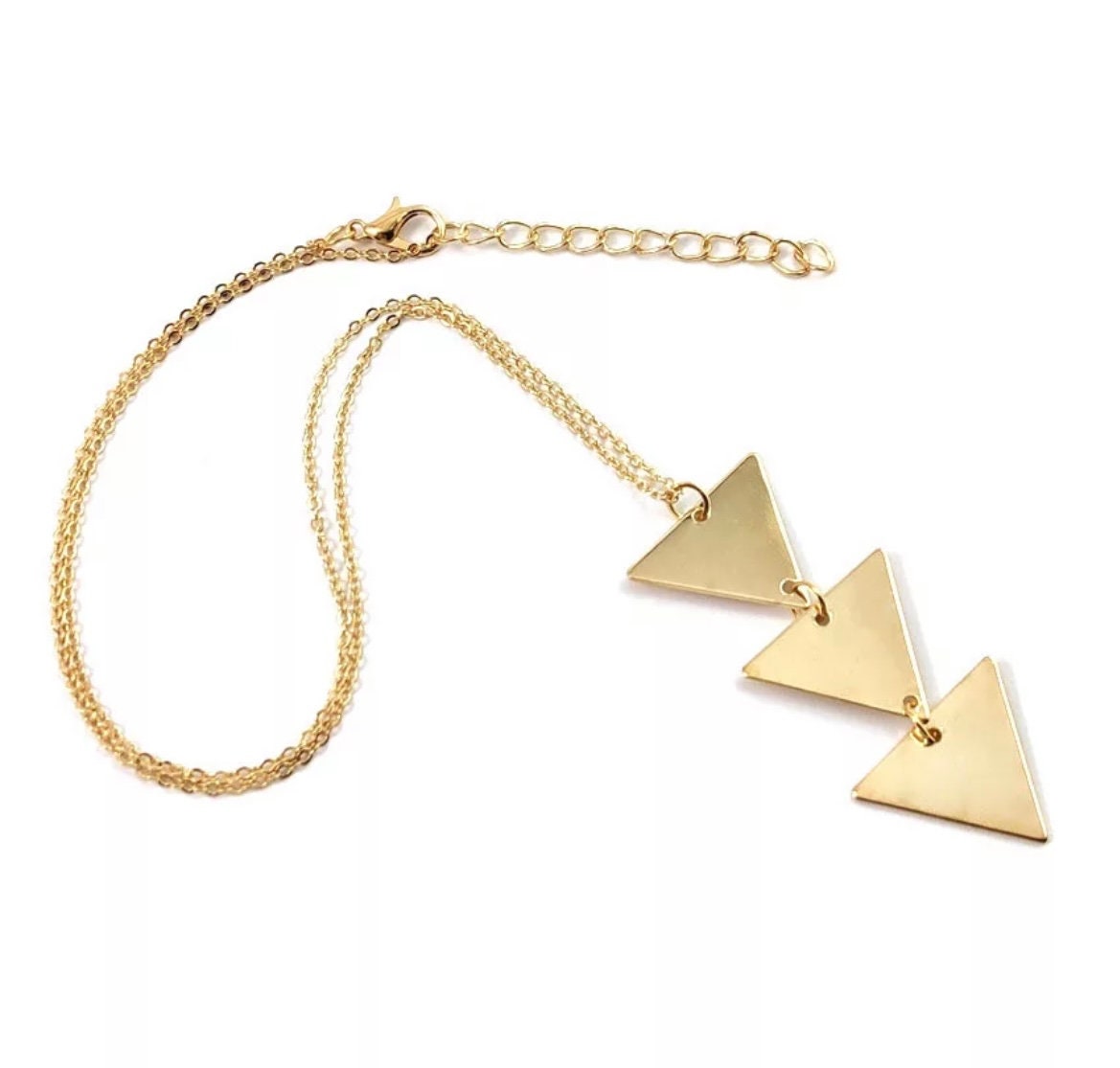 Gold Triple Triangle Drop Necklace, Gold Three Tier Triangle Pendant Necklace, Vertical Triple Triangle Necklace, Triple Triangle Necklace