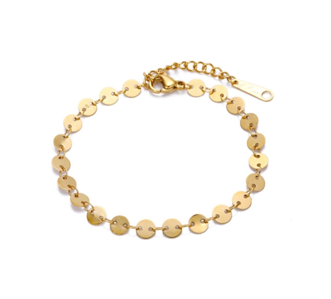 Gold Disc Bracelet, Dainty Round Disc Bracelet, Gold Coin Shaped Disc Bracelet, Gold Stacking Bracelet, Gold Coin Bracelet, Popular Gift