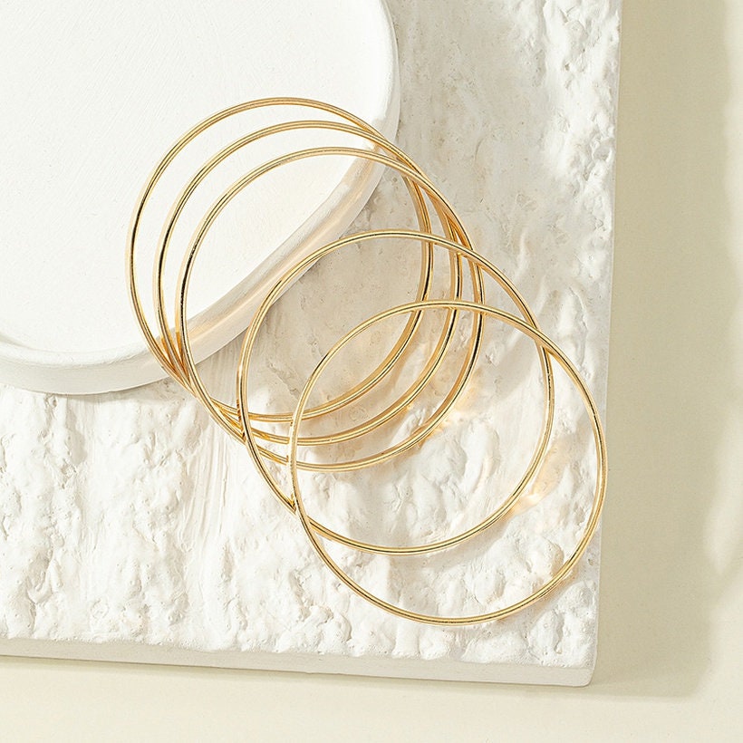 Set of 5 Gold Bangle Bracelets, Trendy Bangle Bracelets, Minimalist Bangle Bracelets, Simple Bangle Bracelets, Pretty Gold Bangle Bracelets