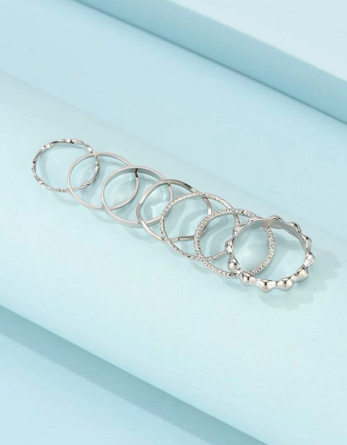 7 Piece Silver Ring Set, Trendy Silver Jewelry Gift, Popular Jewelry Gift, Silver Ring Gift Set, Gift She Will Love, Silver Stackable Rings