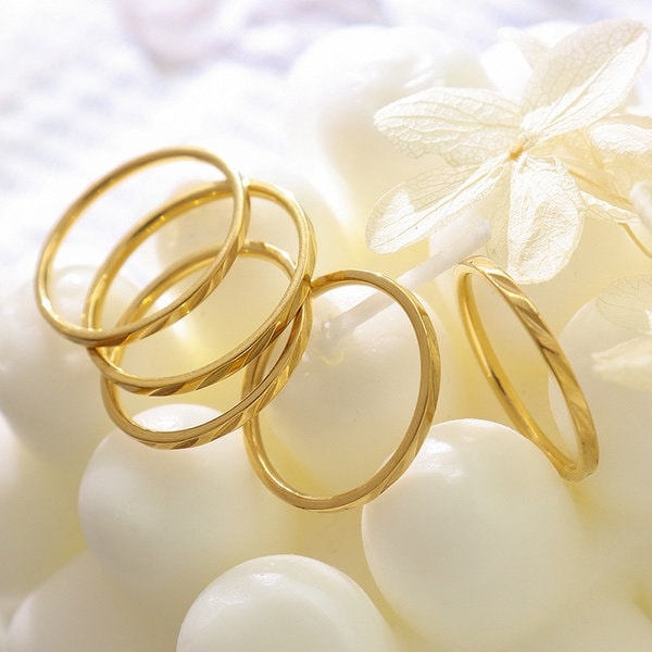 Gold Textured Stacking Ring, Stackable Ring in Gold, Gold Plated Titanium Steel Ring, Textured Gold Ring, Skinny Textured Gold Band