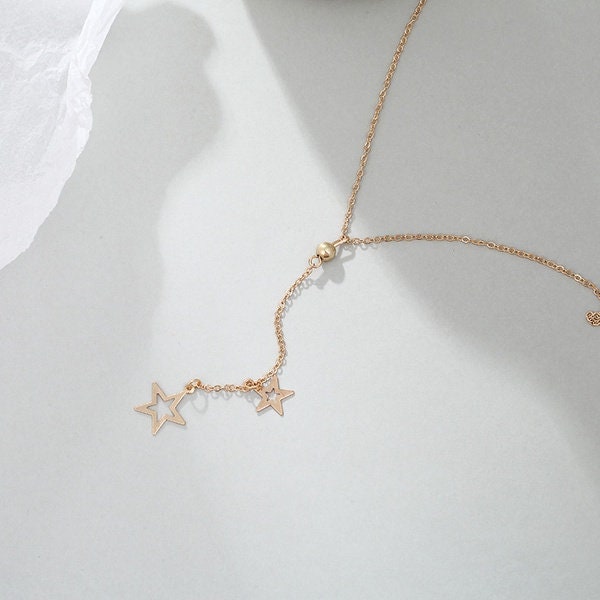 Gold Star Lariat Necklace, Gold Celestial Necklace, Dainty Gold Star Necklace, Simple Long Gold Necklace, Gold Star Charm Necklace, Lariat