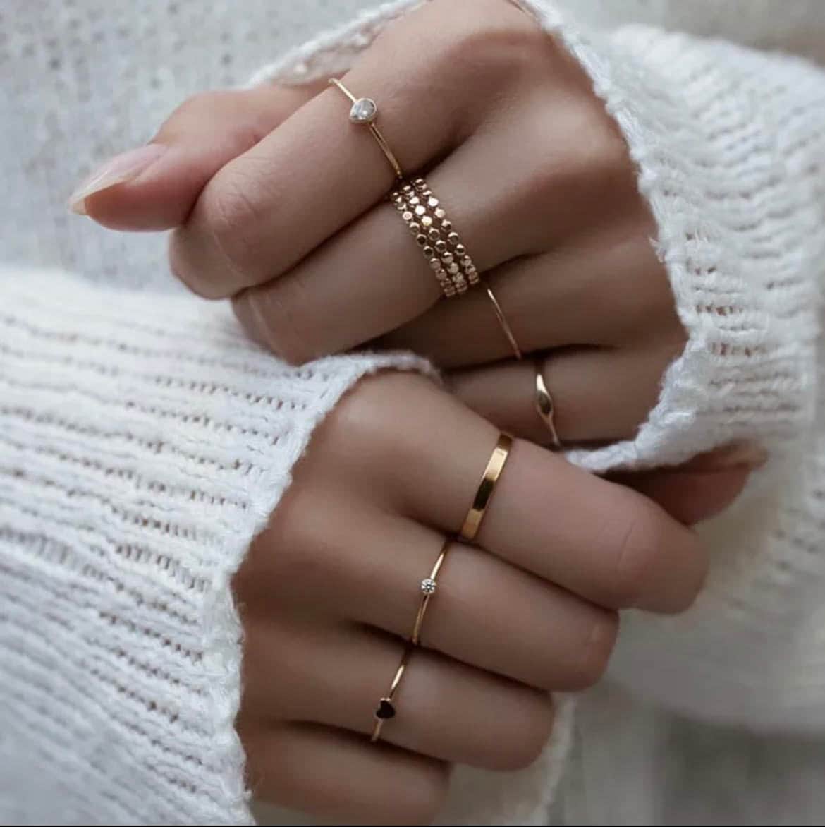 10 Piece Dainty Gold Ring Set, Simple Gold Rings, Delicate Gold