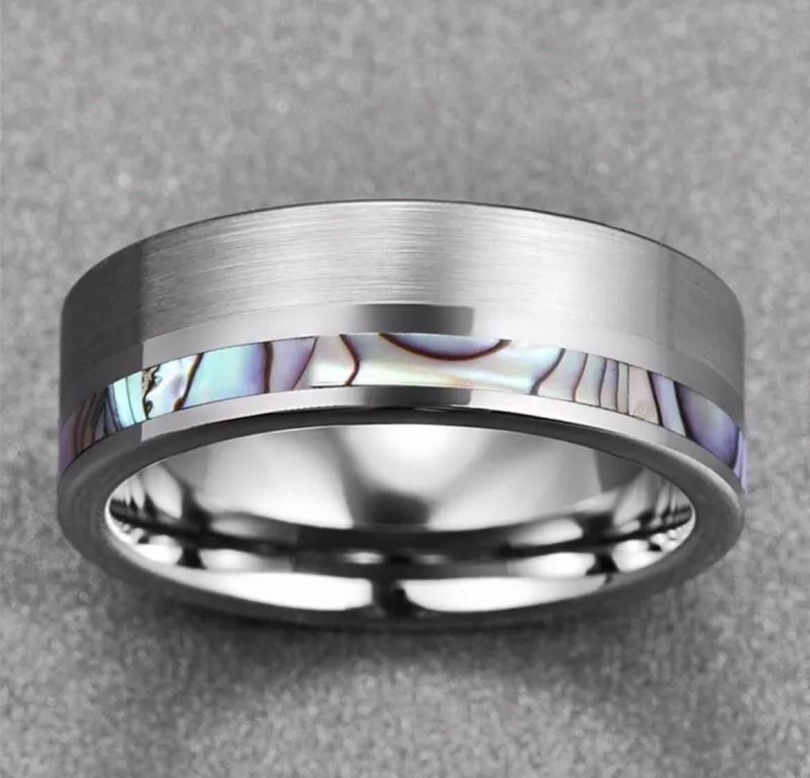 8mm Titanium Steel Mens Wedding Ring w/ a Beach Vibe, Abalone Shell Accent Mens Wedding Band, Unique Mens Wedding Ring, Titanium Mens Ring