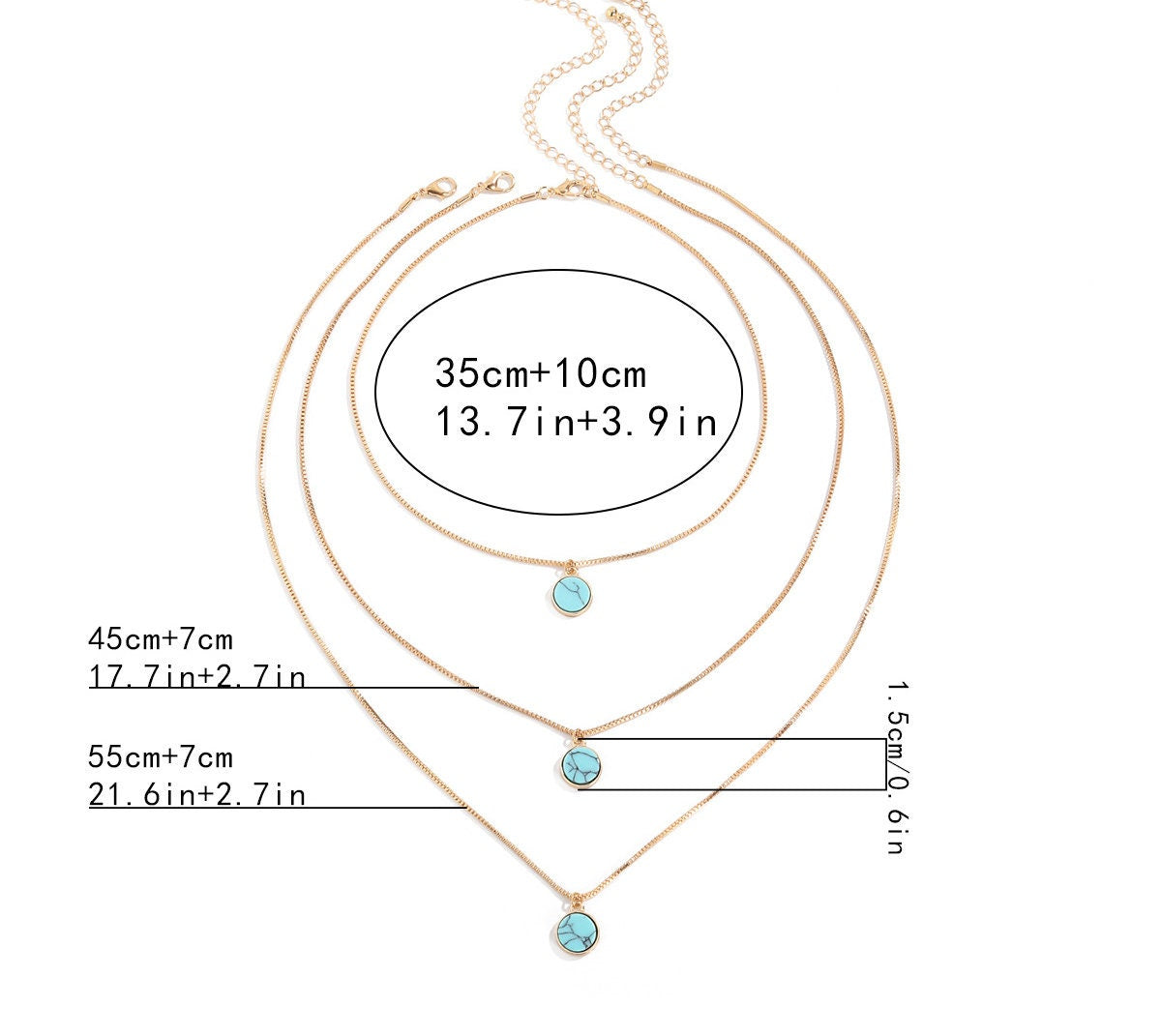 3 Piece Turquoise & Gold Necklace Set, Boho Necklace Set, Turquoise Layering Necklaces, Bohemian Necklace Set, Turquoise Jewelry Gift
