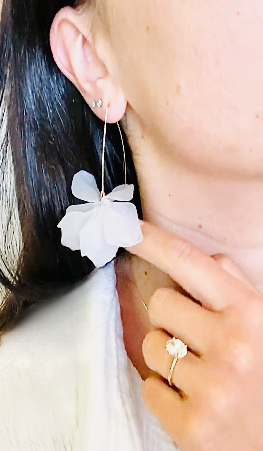 White Flower Petal Earrings