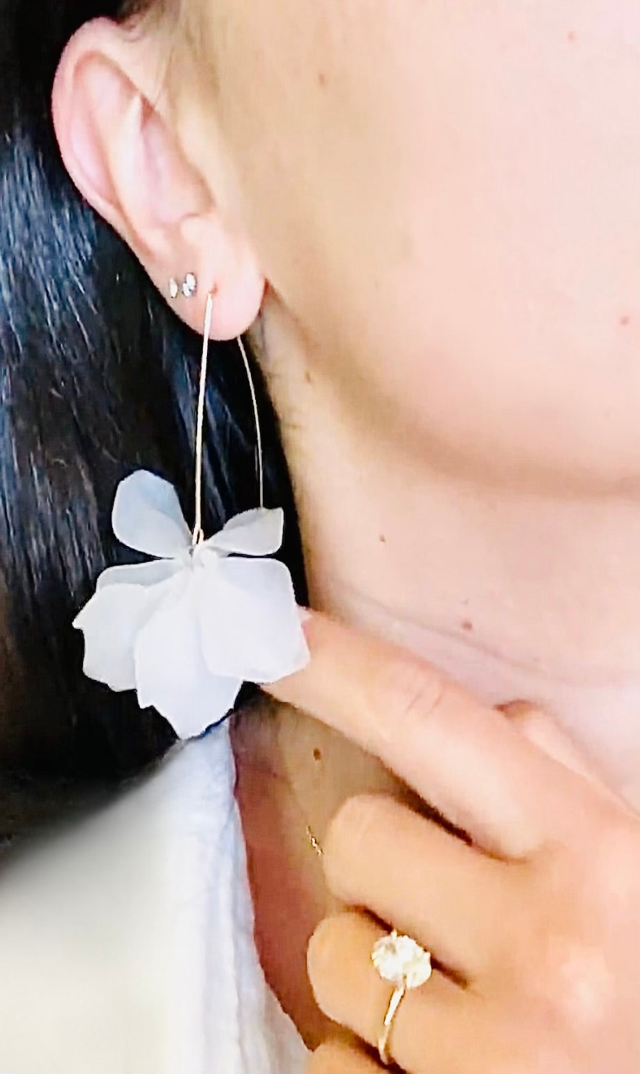 White Flower Petal Earrings