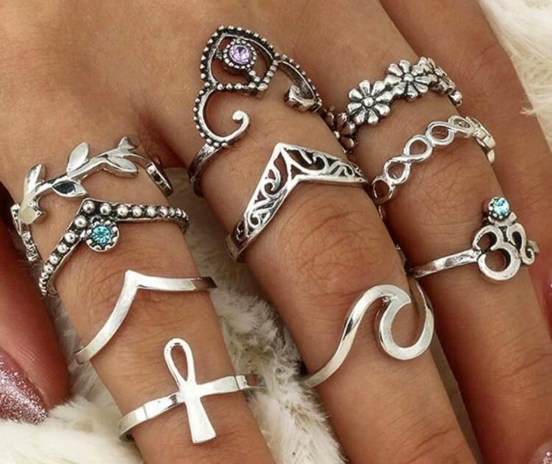 10 Piece Ocean Wave Ring Set