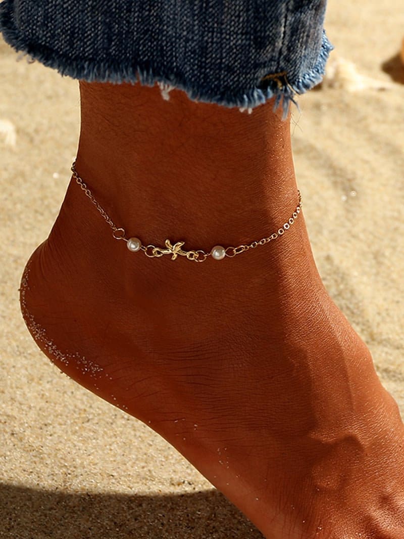 Gold Starfish Charm Anklet