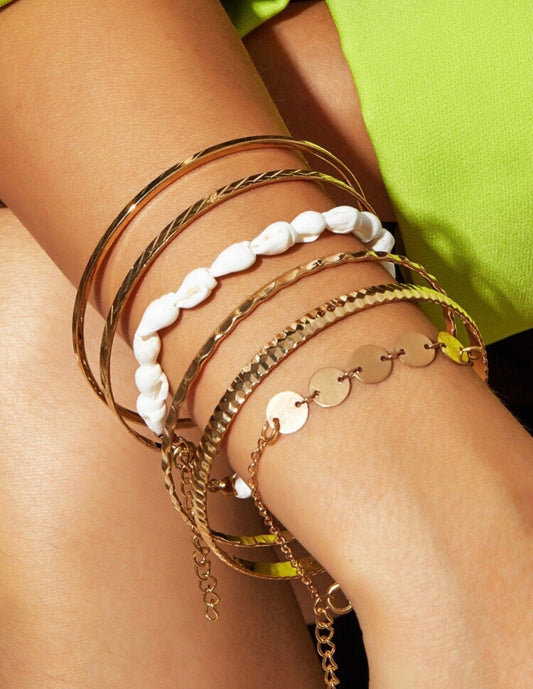 6 pc. Bangle & Shell Bracelet Set