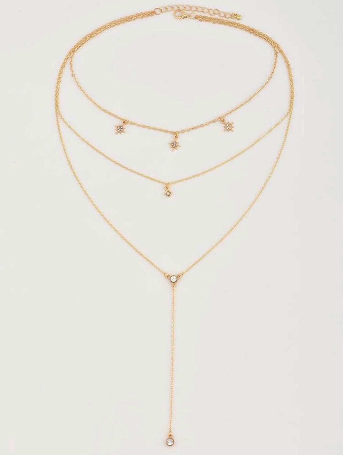 Star & Rhinestone Layered Lariat Necklace