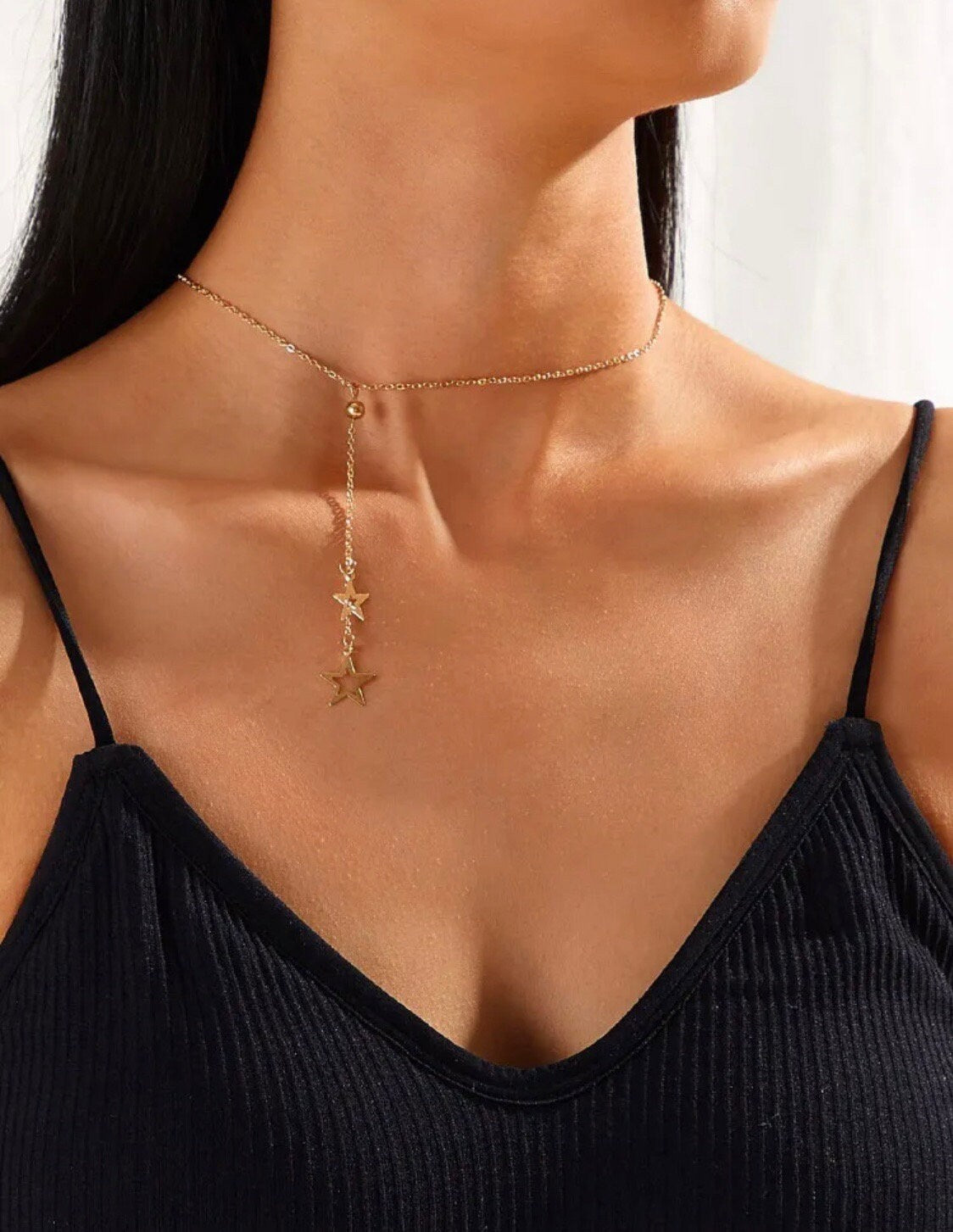 Gold Star Lariat Necklace, Gold Celestial Necklace, Dainty Gold Star Necklace, Simple Long Gold Necklace, Gold Star Charm Necklace, Lariat