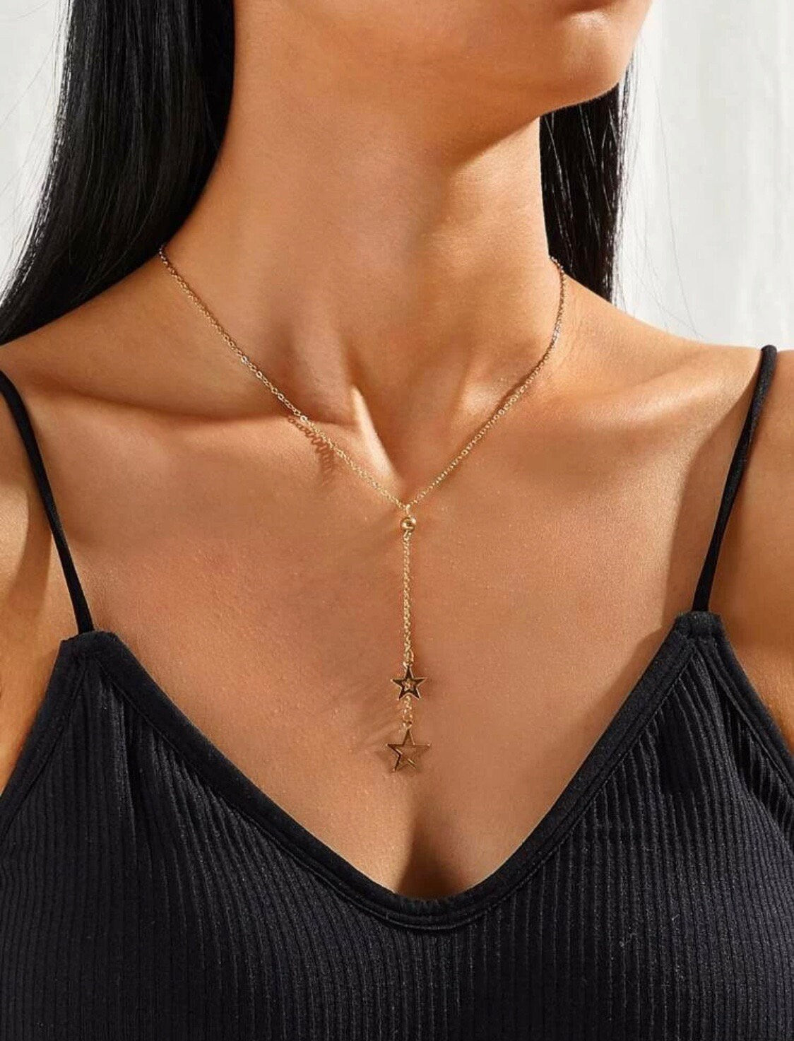 Gold Star Lariat Necklace, Gold Celestial Necklace, Dainty Gold Star Necklace, Simple Long Gold Necklace, Gold Star Charm Necklace, Lariat