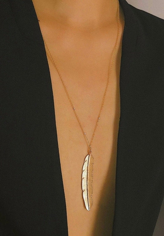 Gold Feather Pendant Necklace