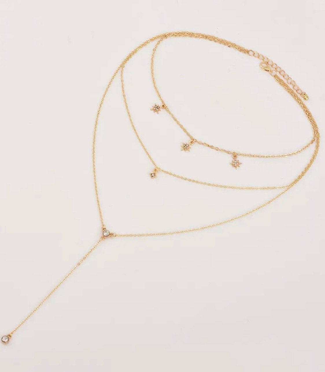 Star & Rhinestone Layered Lariat Necklace