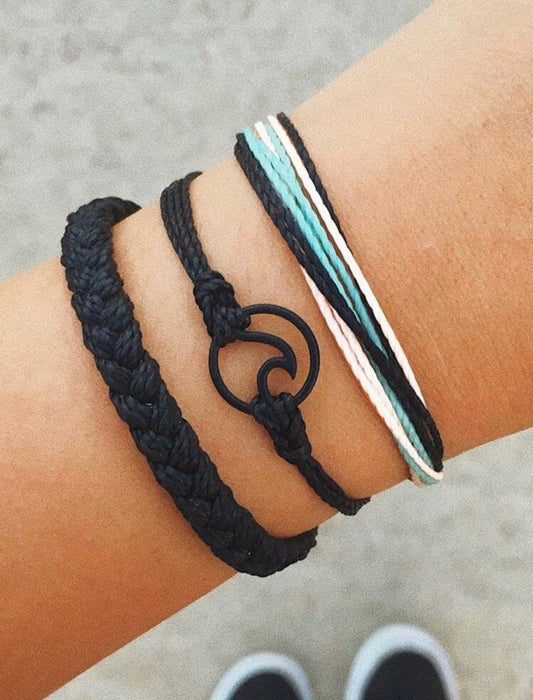 Guys Ocean Wave Bracelet, Mens Woven Bracelet, Mens Bracelet Stack, Ocean Wave Bracelet Set, Mens Ocean Wave Jewelry, Braided Bracelet Set