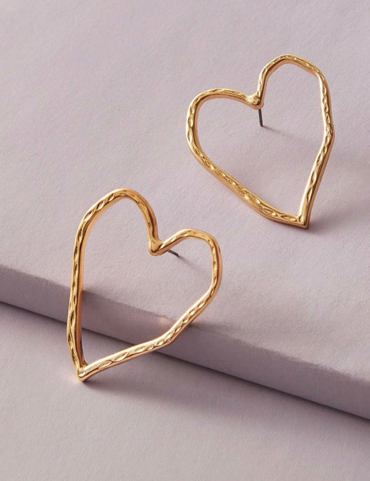 Gold Heart Earrings, Textured Gold Heart Earrings, Valentines Day Jewelry, Valentines Day Earrings, Anniversary Gift For Her, Heart Gift