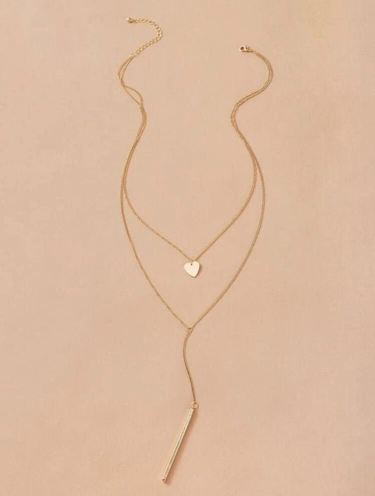 Heart Charm Layered Lariat Necklace