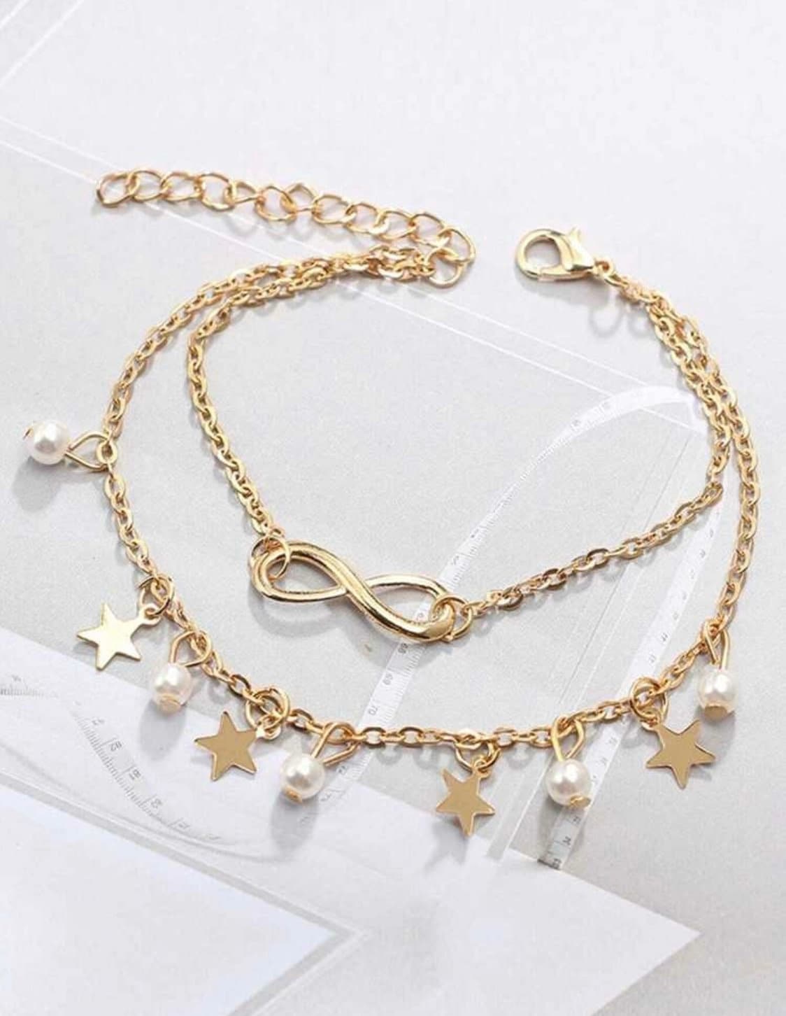 Infinity & Star Charm Anklet Set, Gold Infinity Charm Anklet, Gold Star Charm Anklet, Anniversary Gift For Her, Her Infinity Jewelry Gift