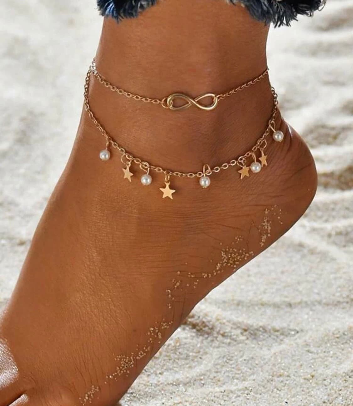 Infinity & Star Charm Anklet Set, Gold Infinity Charm Anklet, Gold Star Charm Anklet, Anniversary Gift For Her, Her Infinity Jewelry Gift