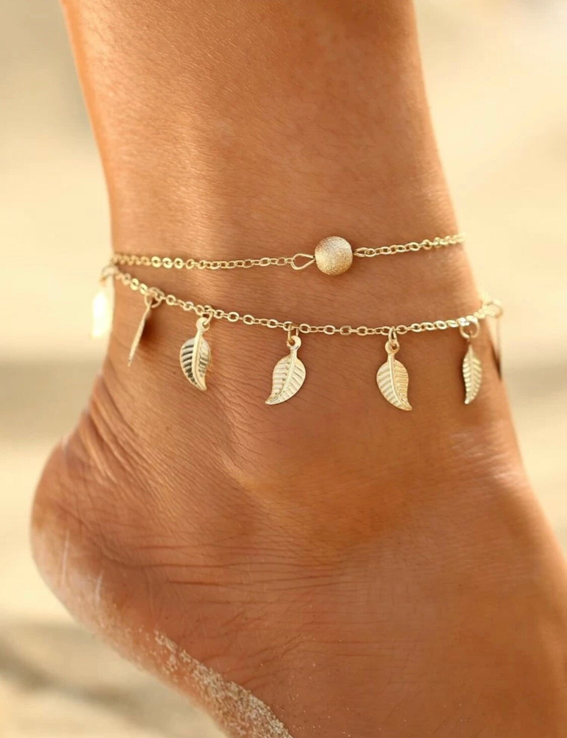 2 piece Gold Palm Frond Anklet