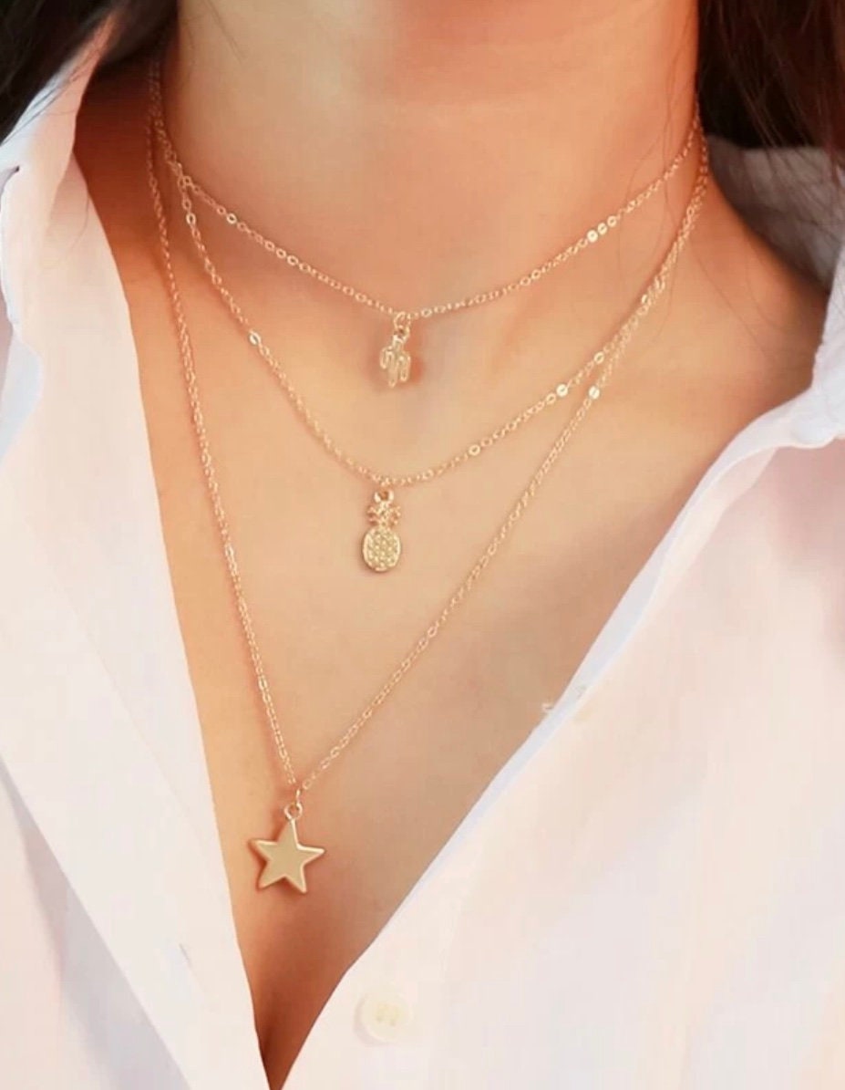 Gold Layered Charm Necklace