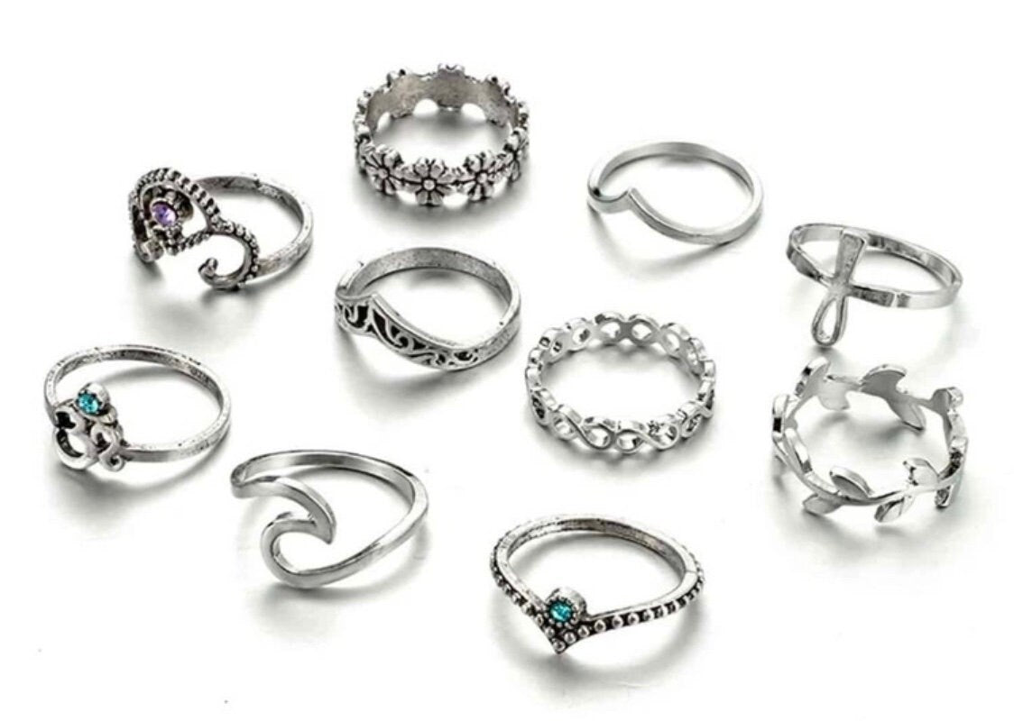 10 Piece Ocean Wave Ring Set