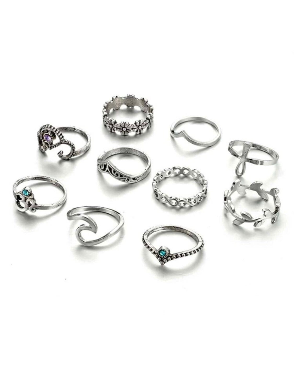 10 Piece Ocean Wave Ring Set