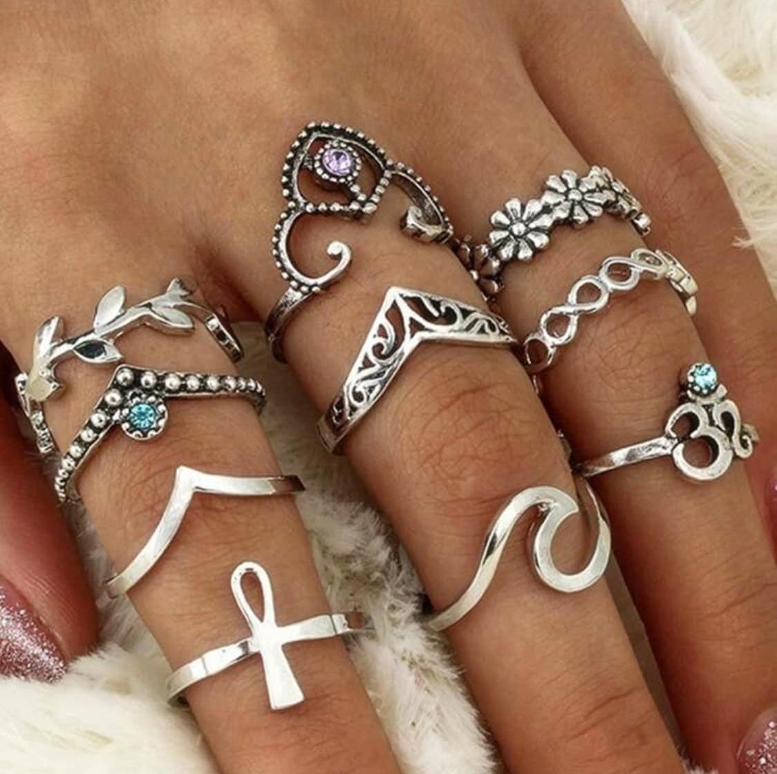 10 Piece Ocean Wave Ring Set