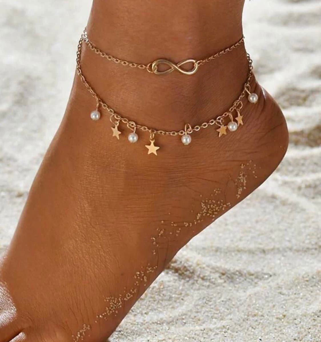 Infinity & Star Charm Anklet Set, Gold Infinity Charm Anklet, Gold Star Charm Anklet, Anniversary Gift For Her, Her Infinity Jewelry Gift