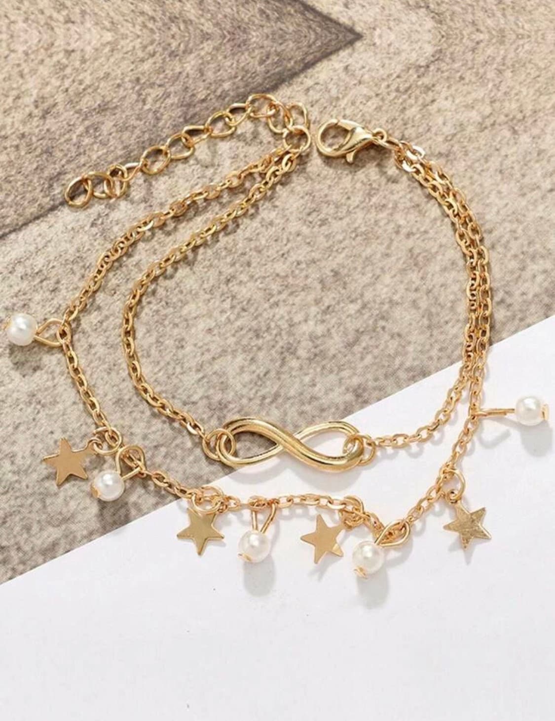 Infinity & Star Charm Anklet Set, Gold Infinity Charm Anklet, Gold Star Charm Anklet, Anniversary Gift For Her, Her Infinity Jewelry Gift