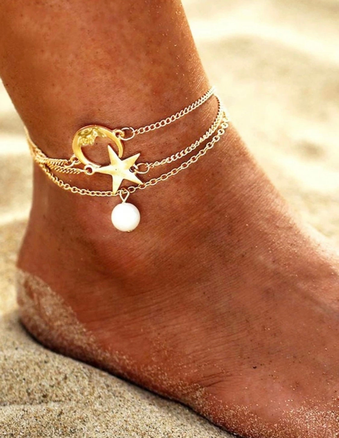 3 Piece Gold Celestial Anklet Set