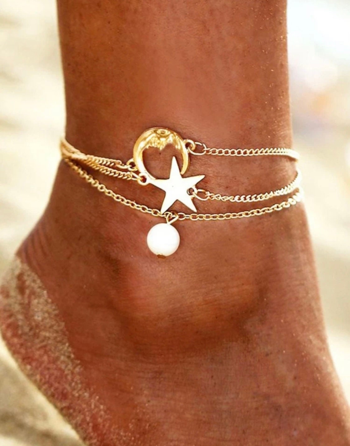 3 Piece Gold Celestial Anklet Set