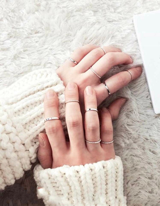 10 Piece Silver Minimalist Ring Set, Dainty Silver Ring Set, Simple Classic Silver Ring Set, Delicate Silver Ring Set, Silver Ring Stack